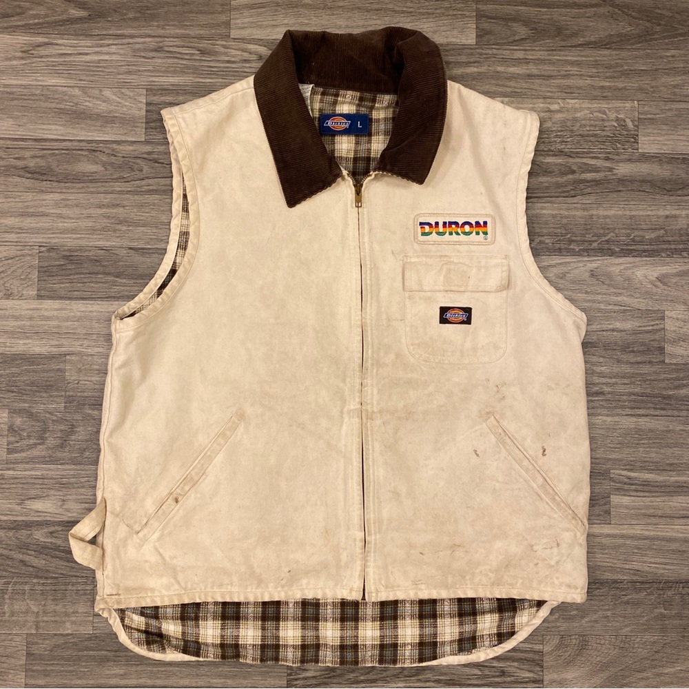 Y2K VTG Dickies Vest L Measurement Workwear Tan Flannel Lined